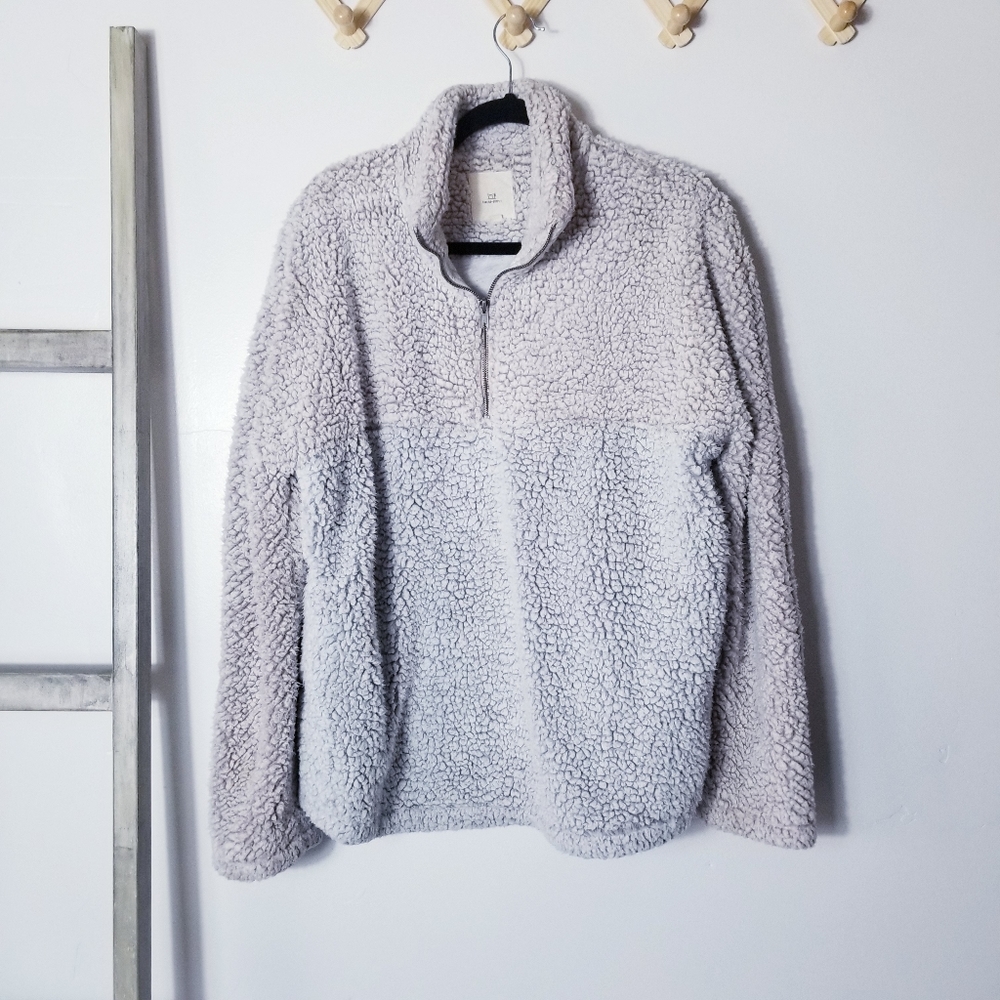 THREAD & SUPPLY BROWN AND BLACK UNDERTONE SHERPA PULLOVER WITH POCKETS SIZE L